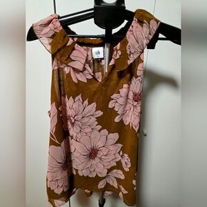 CO Floral Ruffled Tank Top Brown and Pink